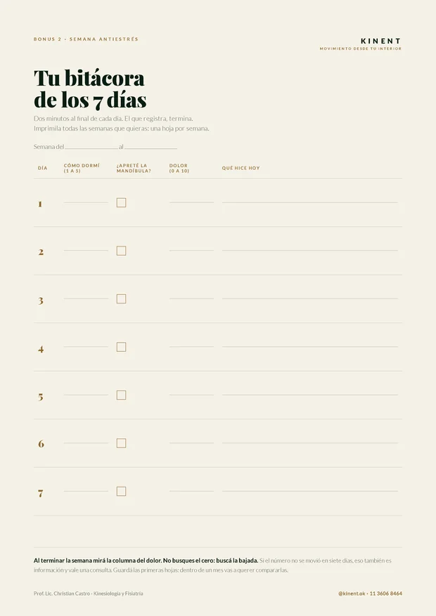 La bitácora de los 7 días, hoja para imprimir.